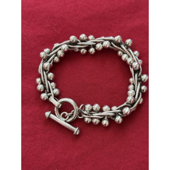 RARE Silpada 925 Sterling Silver Graduated DNA Ball Link Toggle Bracelet 8” - Picture 8 of 8
